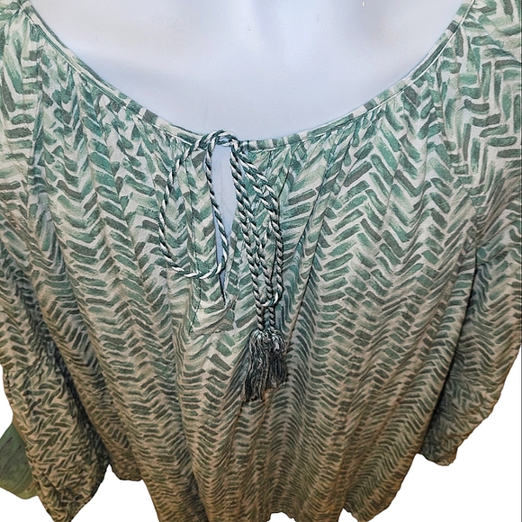 🍀Lane Bryant, Long-Sleeve Split-Neck Blouse,green - Picture 3 of 8